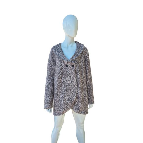 J.Jill Women's L Mocha Textured Paisley Pure Jill Curved Front Printed Cardi - Picture 1 of 12